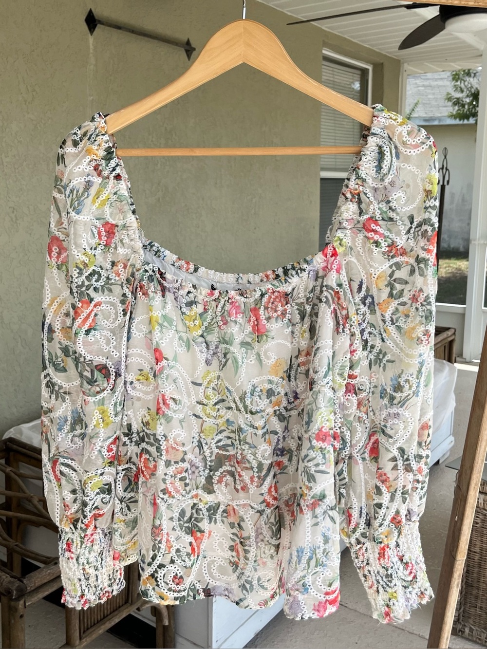 Alice and olivia floral eyelet tiered babydoll top